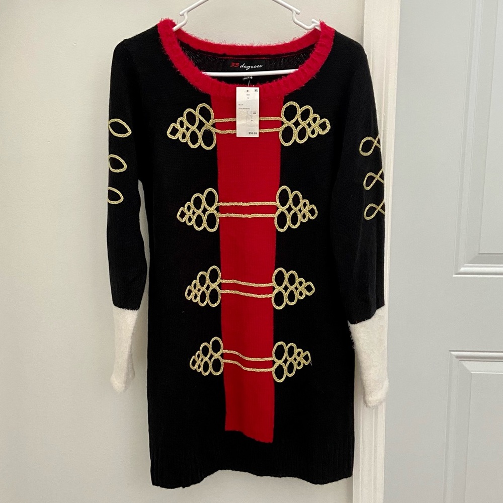 Black and Red Military Style Sweater Dress